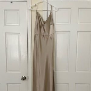 Birdy Grey Lisa long satin dress in neutral champagne size small